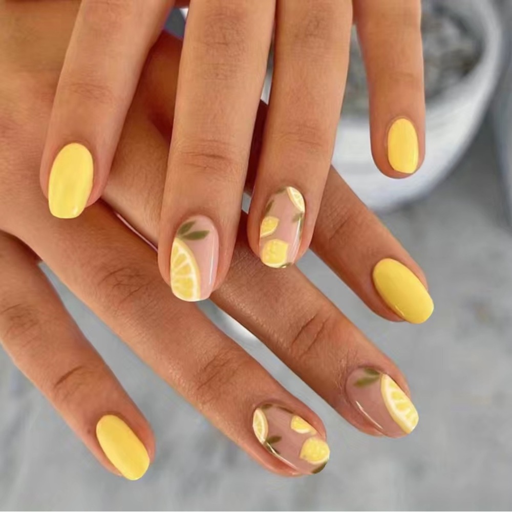 Press On Nails Lemon Design Short Nail Art Handcrafted